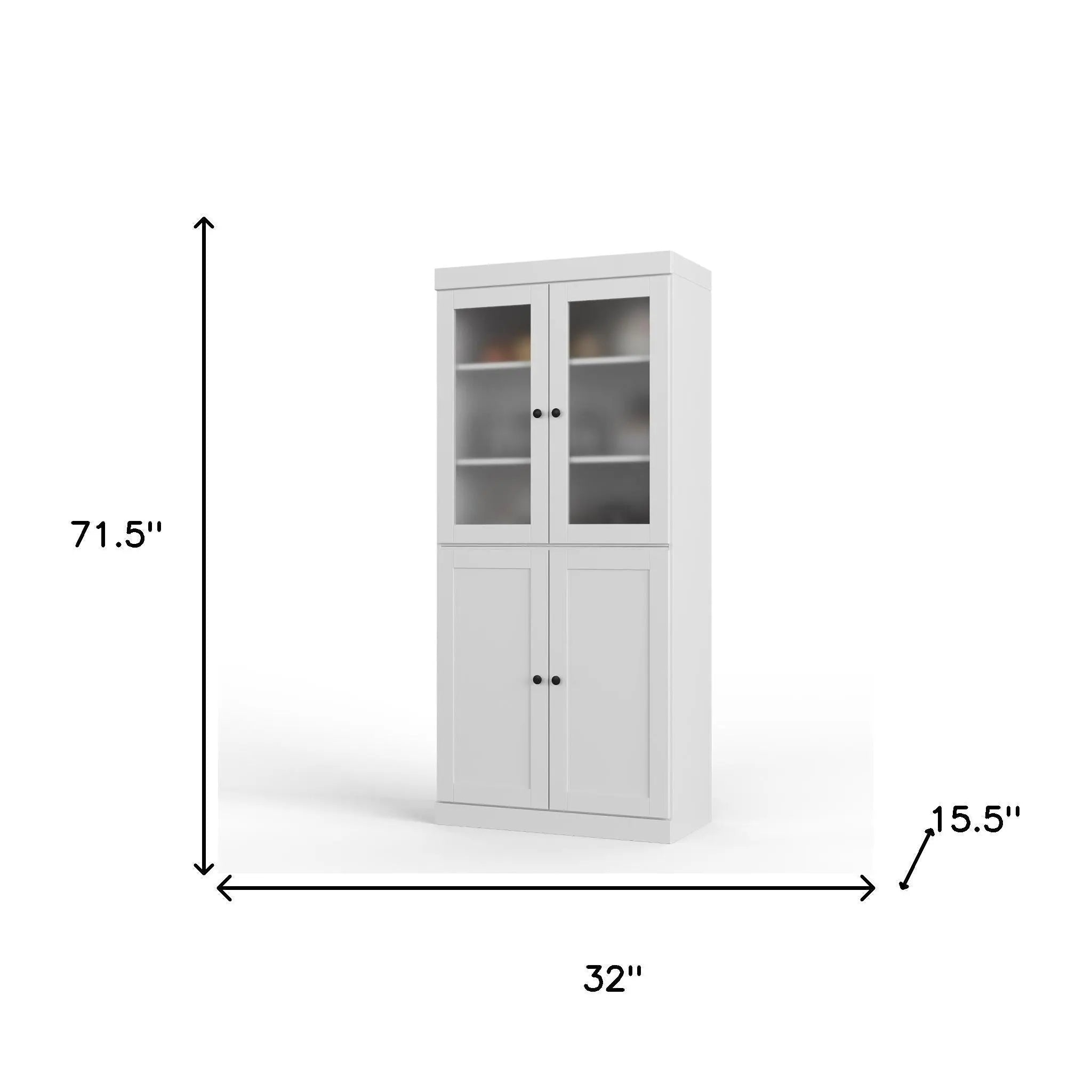72" White Solid Wood Four Door Two Drawer Pantry Or Storage Closet Homeroots Kitchen & Dining