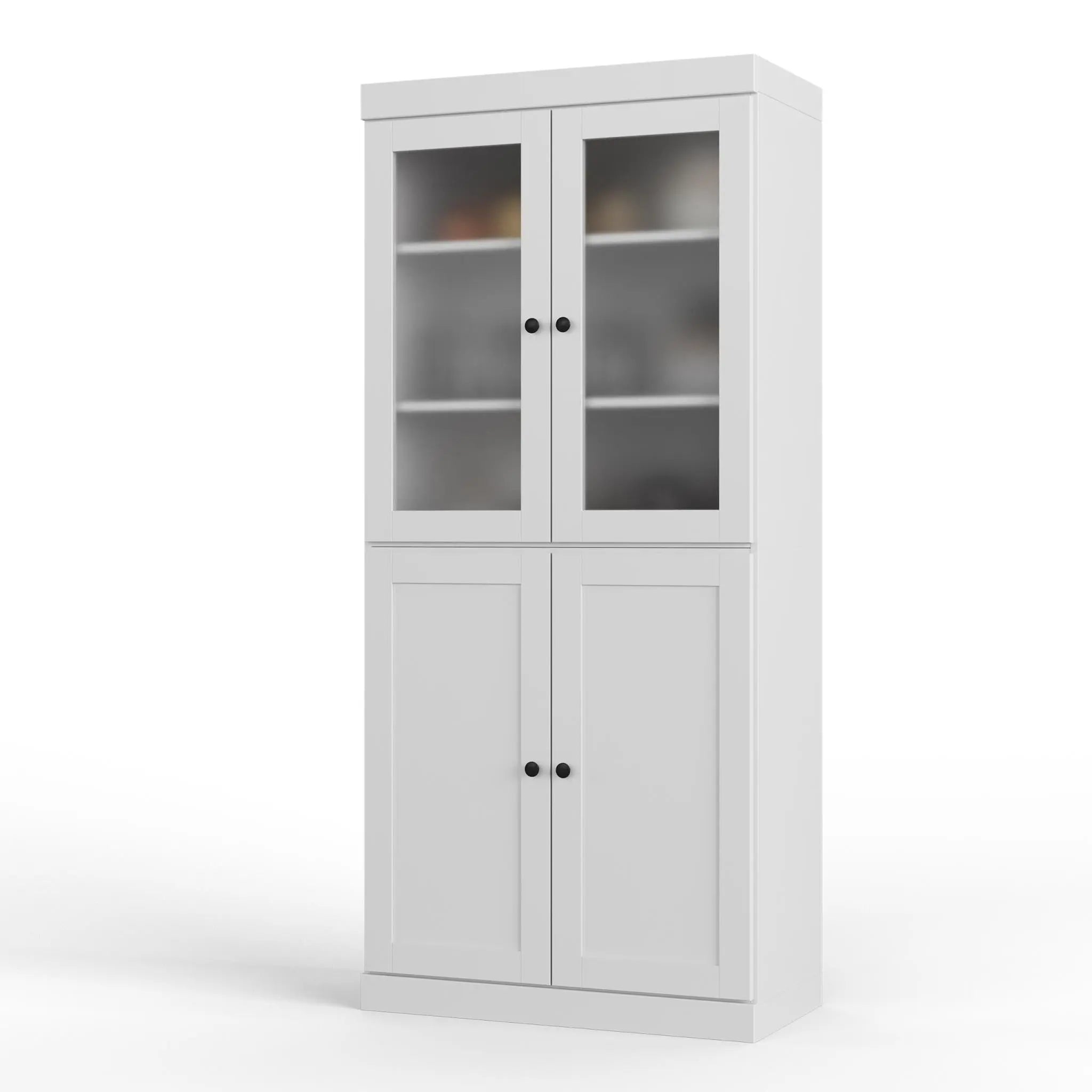 72" White Solid Wood Four Door Two Drawer Pantry Or Storage Closet Homeroots Kitchen & Dining