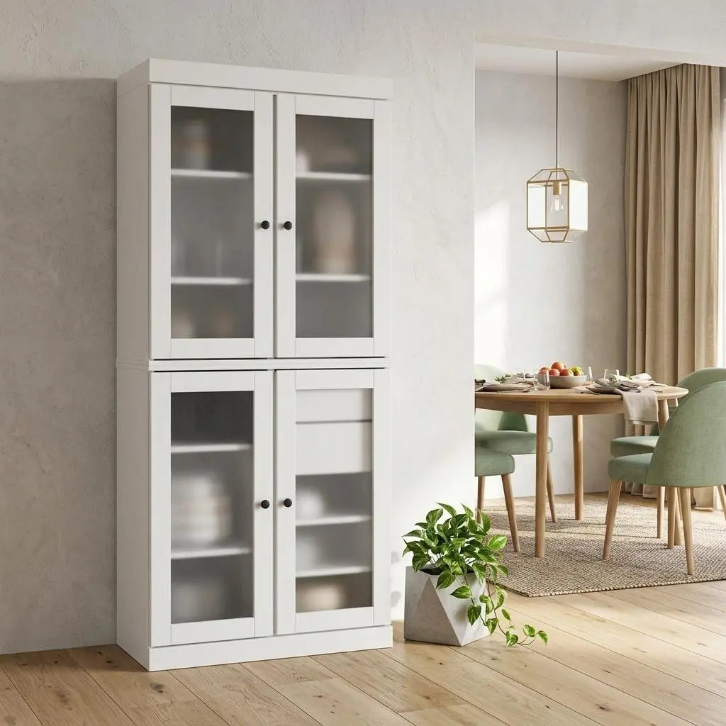 72" White Solid Wood Six Door Two Drawer Pantry Or Storage Closet Homeroots Kitchen & Dining