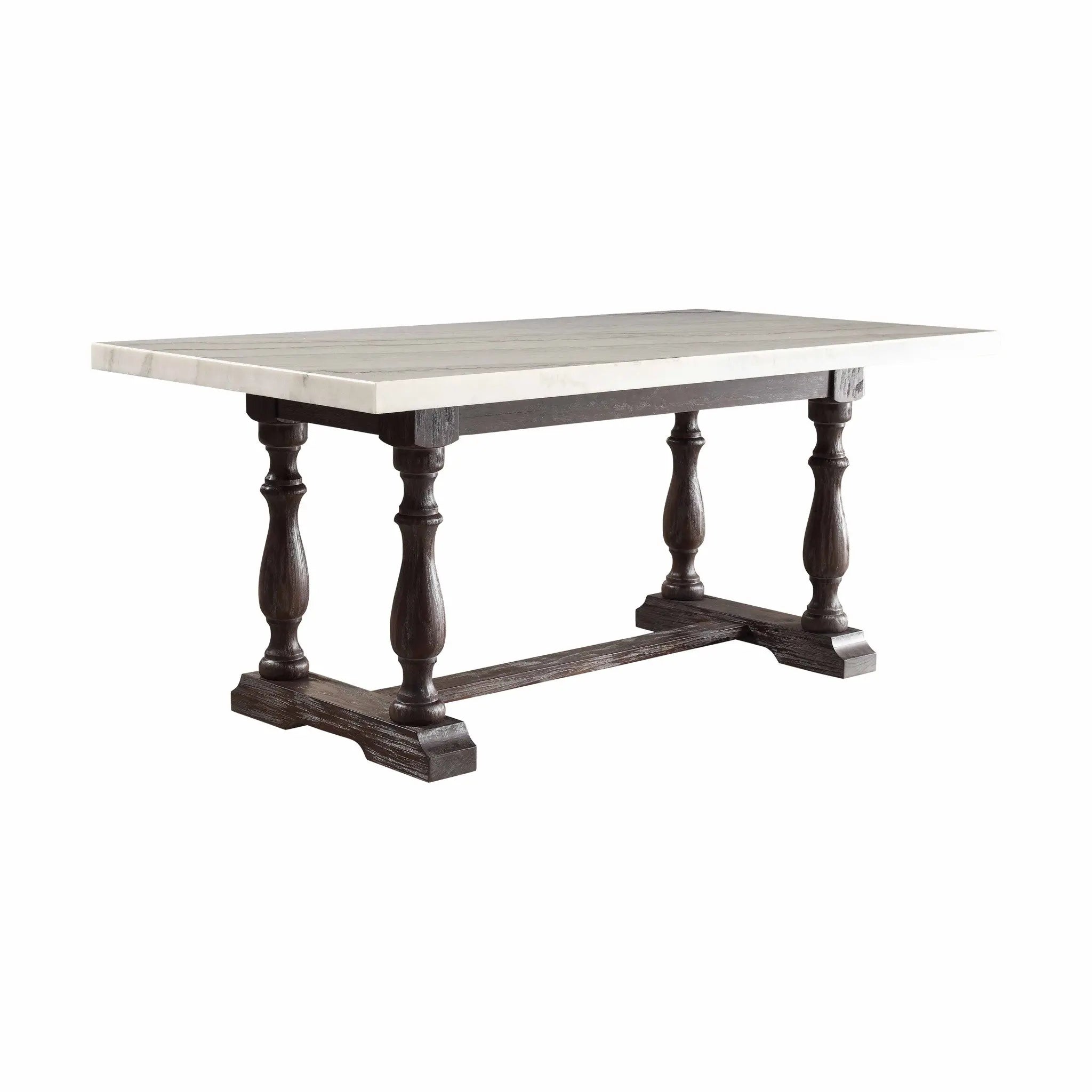 72" White and Gray Marble And Solid Wood Trestle Base Dining Table Homeroots Kitchen & Dining
