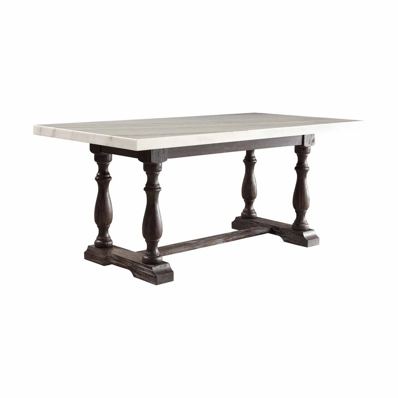 72" White and Gray Marble And Solid Wood Trestle Base Dining Table Homeroots Kitchen & Dining