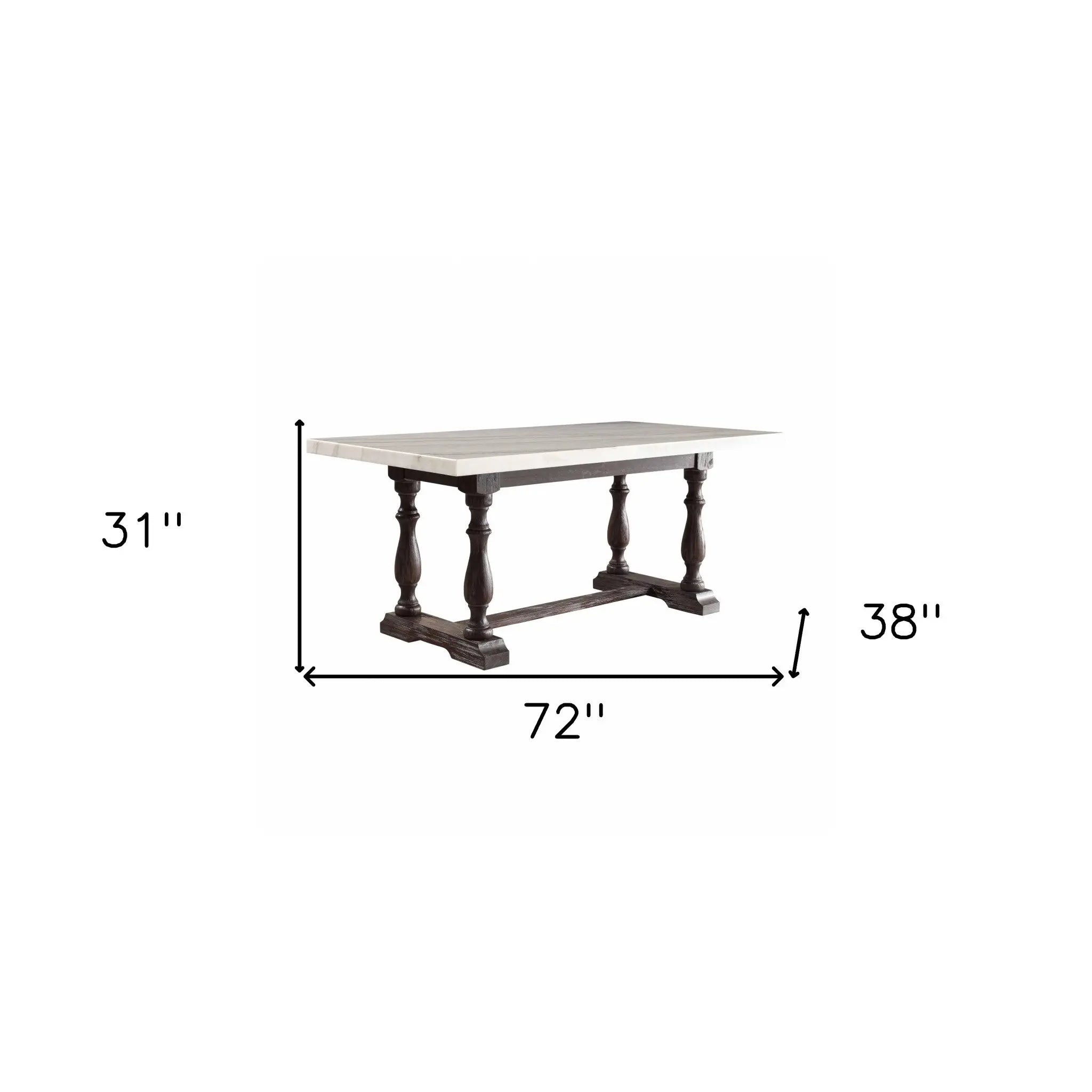 72" White and Gray Marble And Solid Wood Trestle Base Dining Table Homeroots Kitchen & Dining