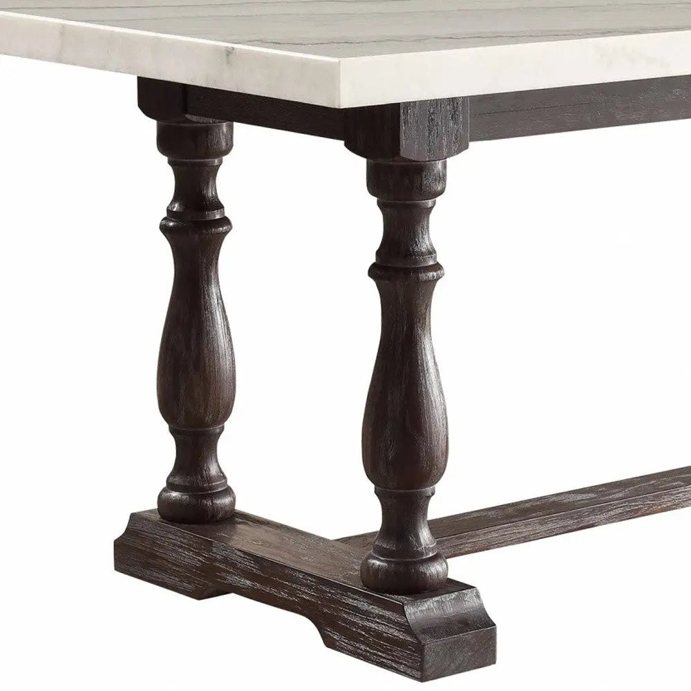 72" White and Gray Marble And Solid Wood Trestle Base Dining Table Homeroots Kitchen & Dining