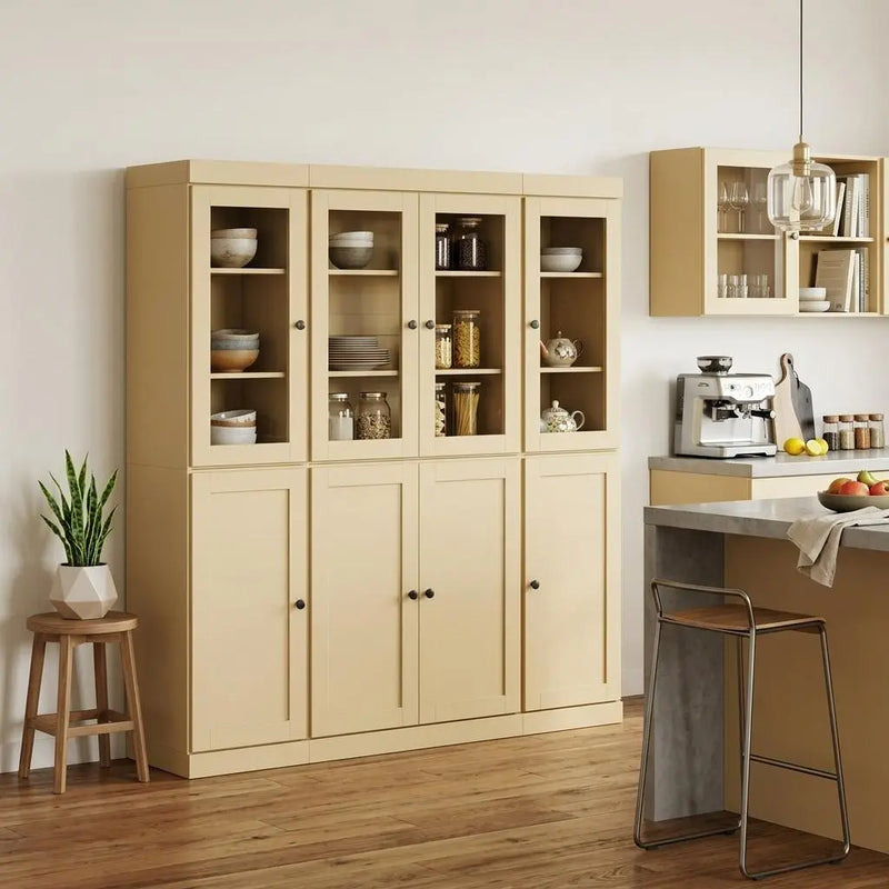 72" Yellow Solid Wood 8 Two Drawer Pantry Or Storage Closet Homeroots Kitchen & Dining