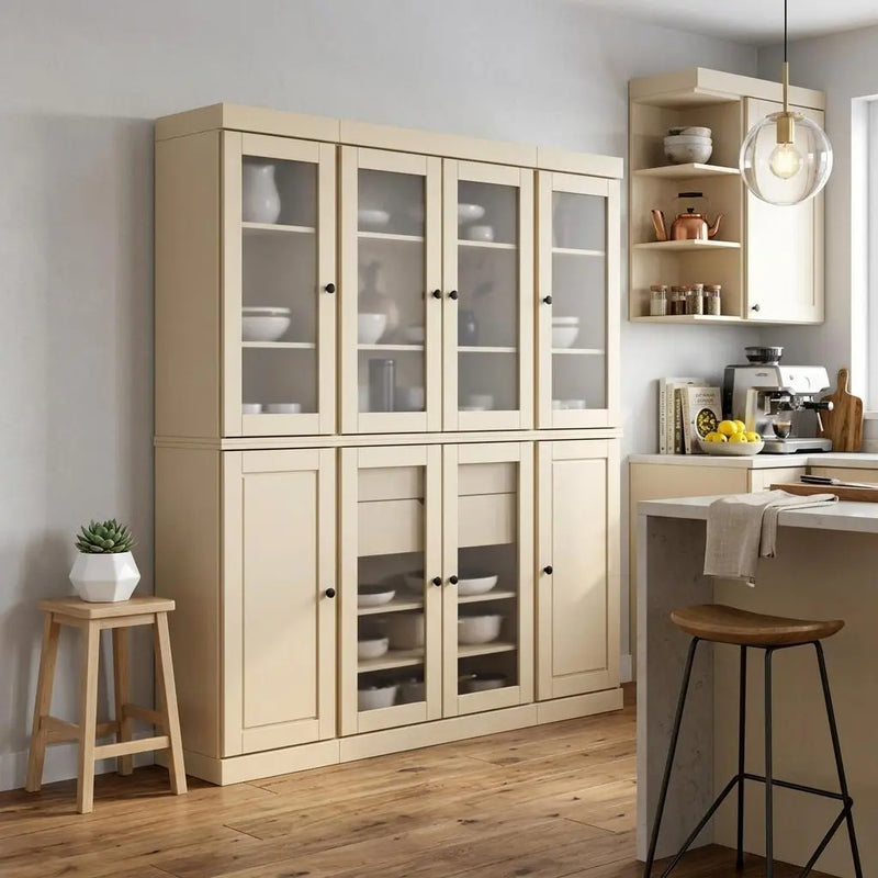 72" Yellow Solid Wood 8 Two Drawer Pantry Or Storage Closet Homeroots Kitchen & Dining