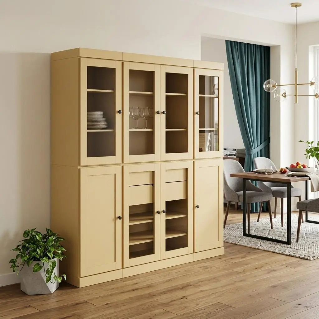 72" Yellow Solid Wood 8 Two Drawer Pantry Or Storage Closet Homeroots Kitchen & Dining