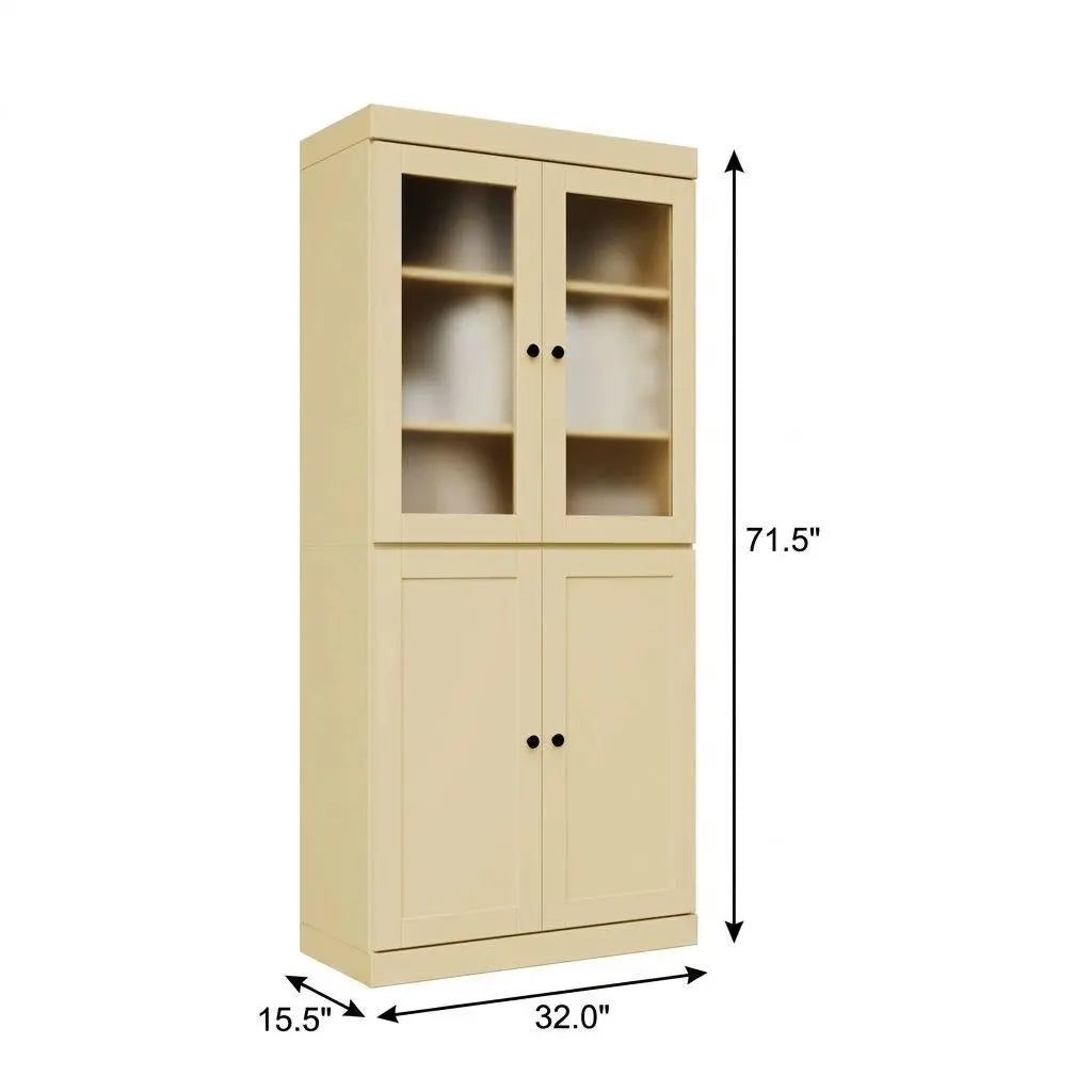 72" Yellow Solid Wood Adjustable Six Tier Library Bookcase with Four Doors Homeroots Office