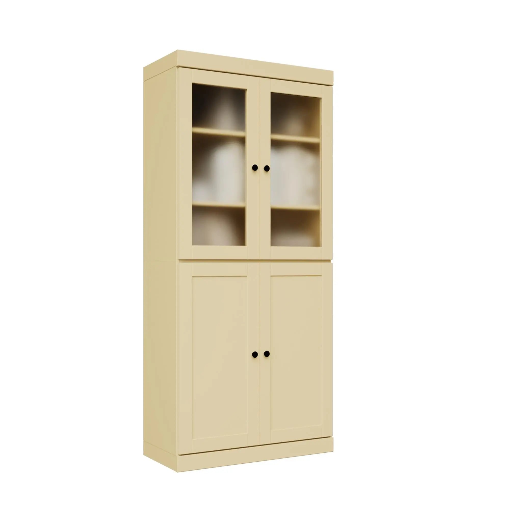 72" Yellow Solid Wood Adjustable Six Tier Library Bookcase with Four Doors Homeroots Office