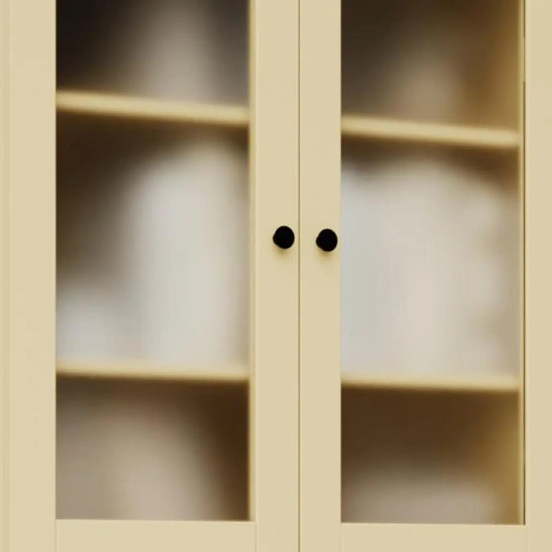 72" Yellow Solid Wood Adjustable Six Tier Library Bookcase with Four Doors Homeroots Office