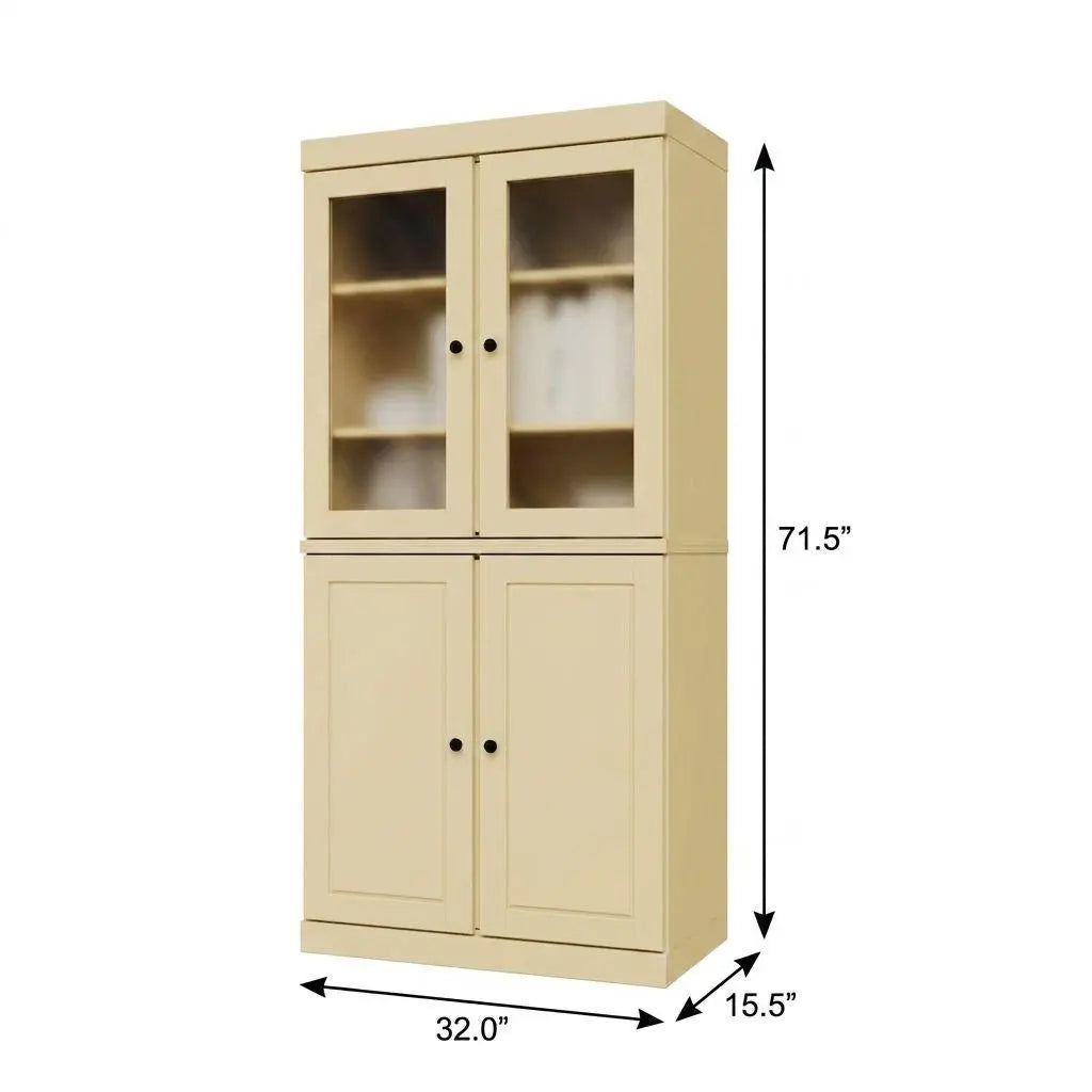 72" Yellow Solid Wood Adjustable Six Tier Library Bookcase with Four Doors Homeroots Office