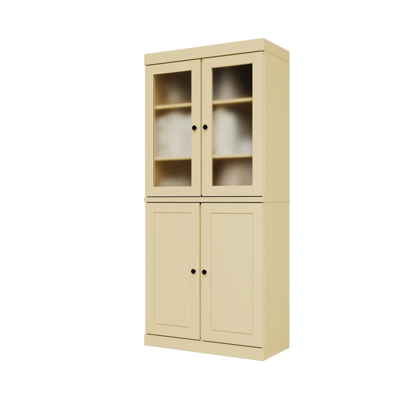 72" Yellow Solid Wood Adjustable Six Tier Library Bookcase with Four Doors Homeroots Office