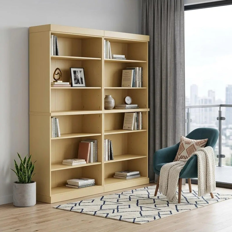 72" Yellow Solid Wood Adjustable Twelve Tier Library Bookcase Homeroots Office