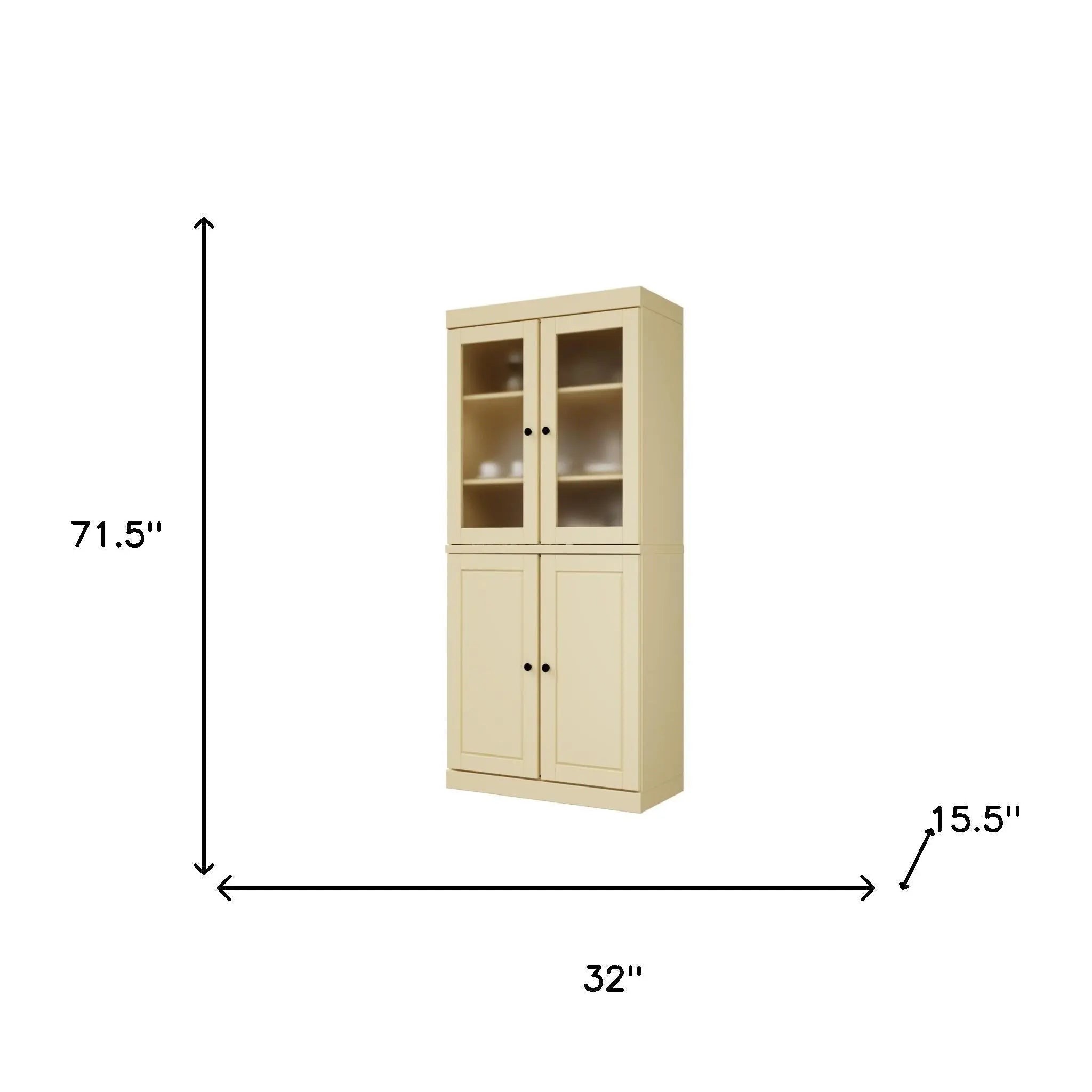 72" Yellow Solid Wood Four Door Pantry Or Storage Closet Homeroots Kitchen & Dining