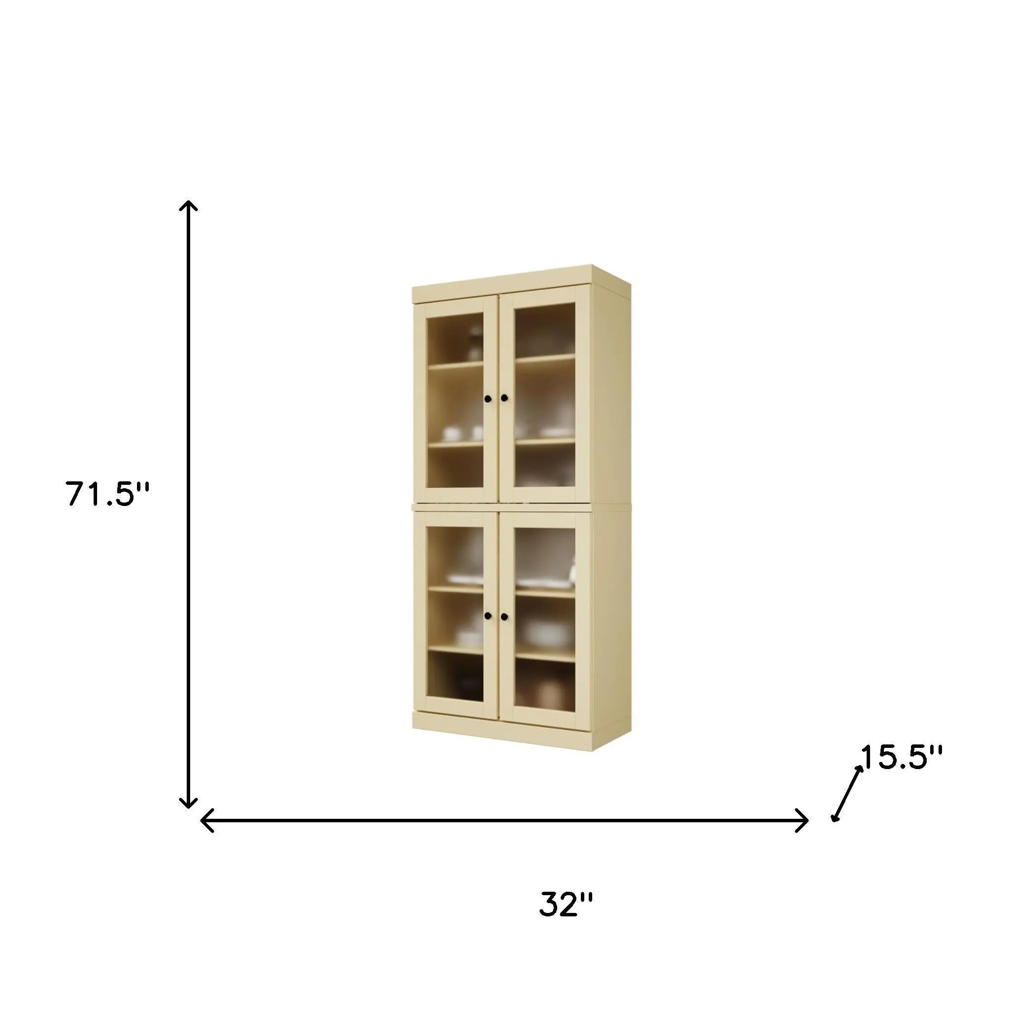 72" Yellow Solid Wood Four Door Pantry Or Storage Closet Homeroots Kitchen & Dining