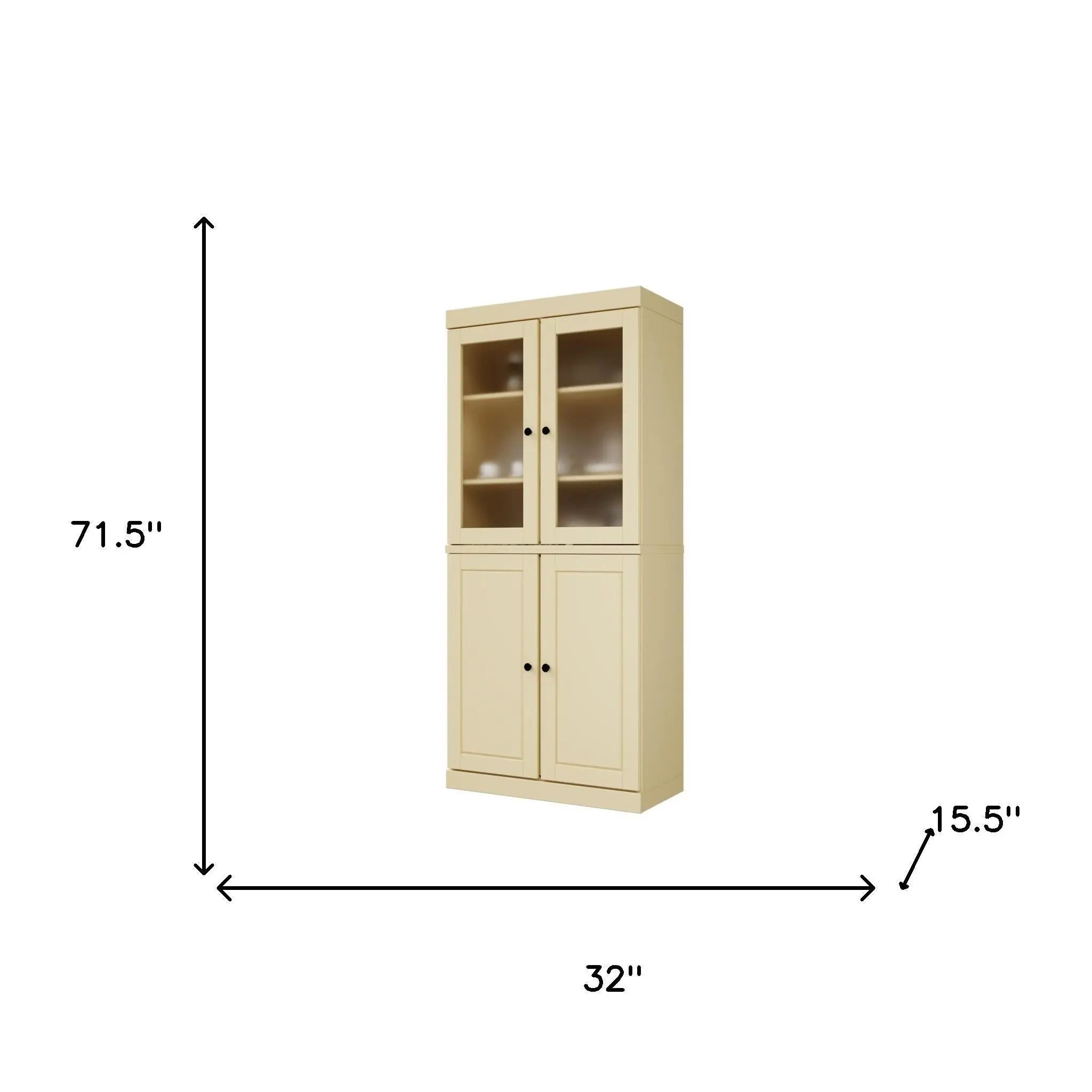72" Yellow Solid Wood Four Door Two Drawer Pantry Or Storage Closet Homeroots Kitchen & Dining