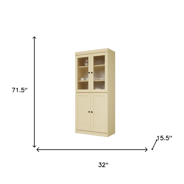 72" Yellow Solid Wood Four Door Two Drawer Pantry Or Storage Closet Homeroots Kitchen & Dining