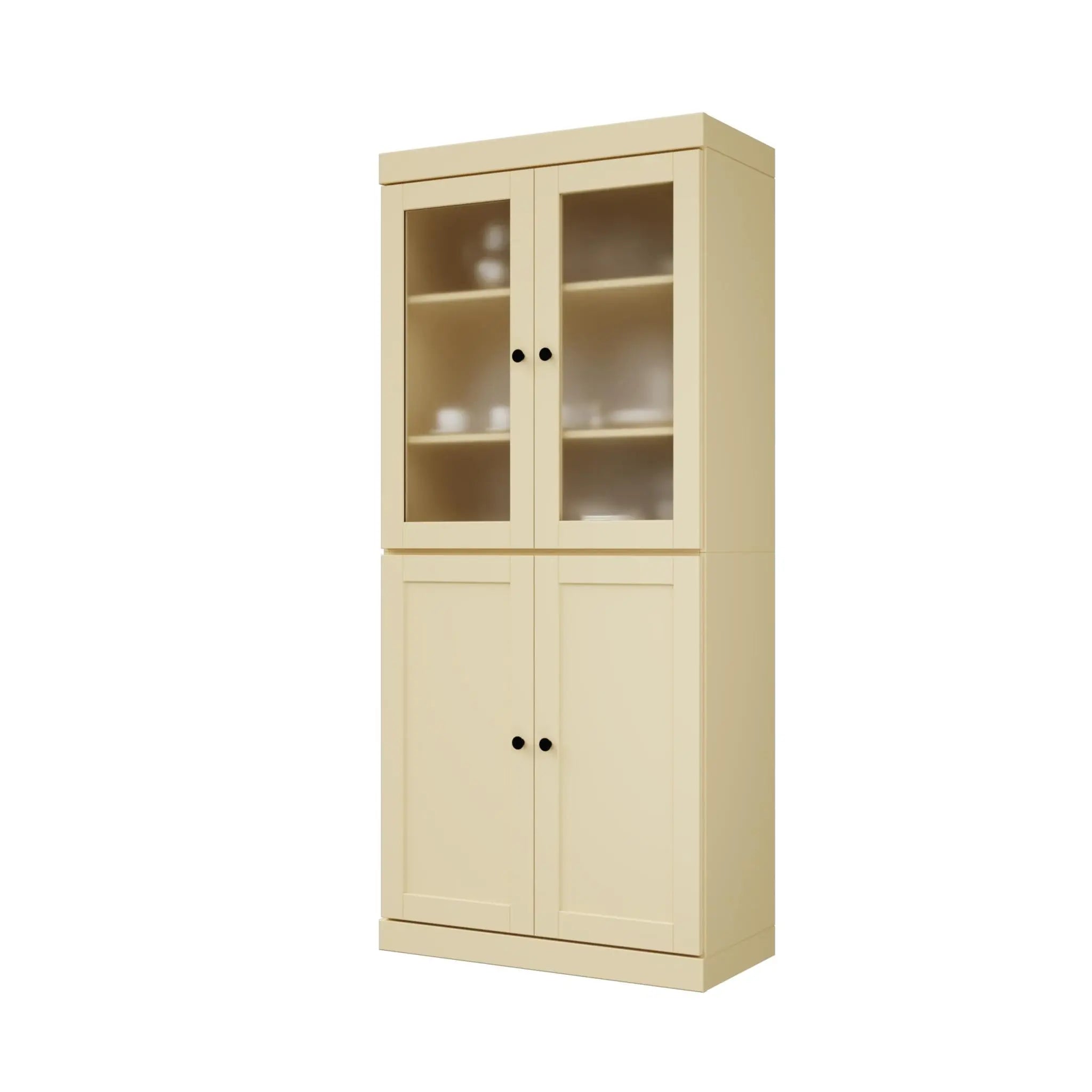 72" Yellow Solid Wood Four Door Two Drawer Pantry Or Storage Closet Homeroots Kitchen & Dining