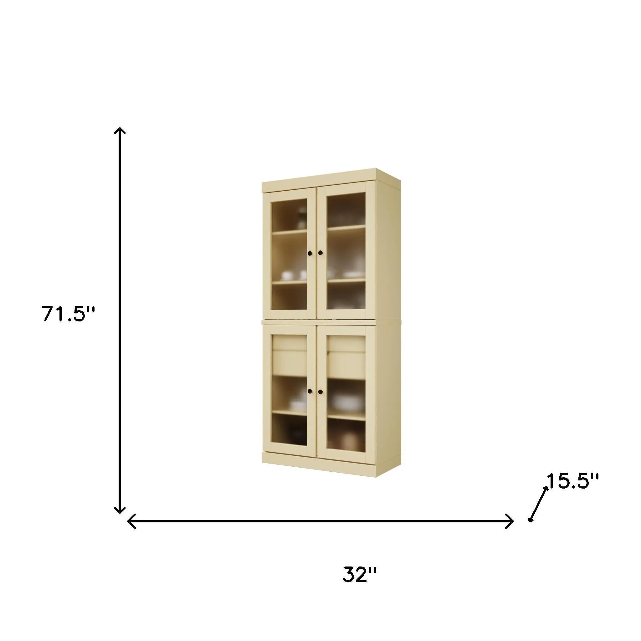 72" Yellow Solid Wood Four Door Two Drawer Pantry Or Storage Closet Homeroots Kitchen & Dining
