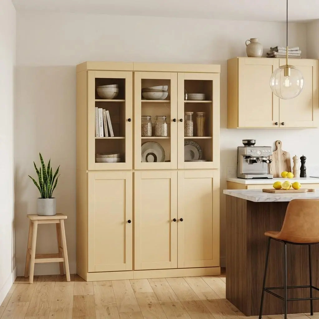 72" Yellow Solid Wood Six Door Pantry Or Storage Closet Homeroots Kitchen & Dining