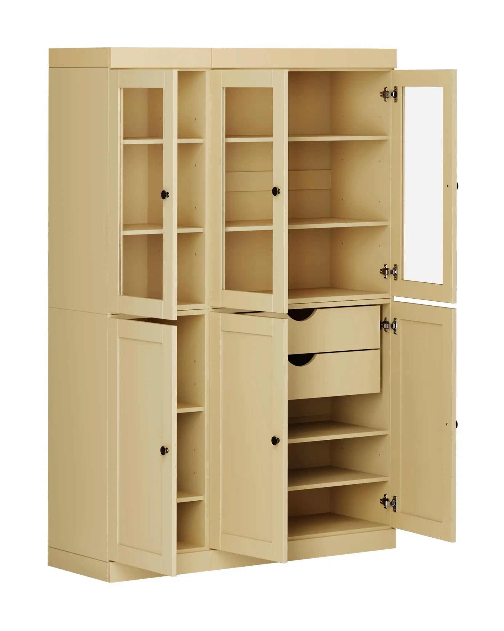 72" Yellow Solid Wood Six Door Two Drawer Pantry Or Storage Closet Homeroots Kitchen & Dining