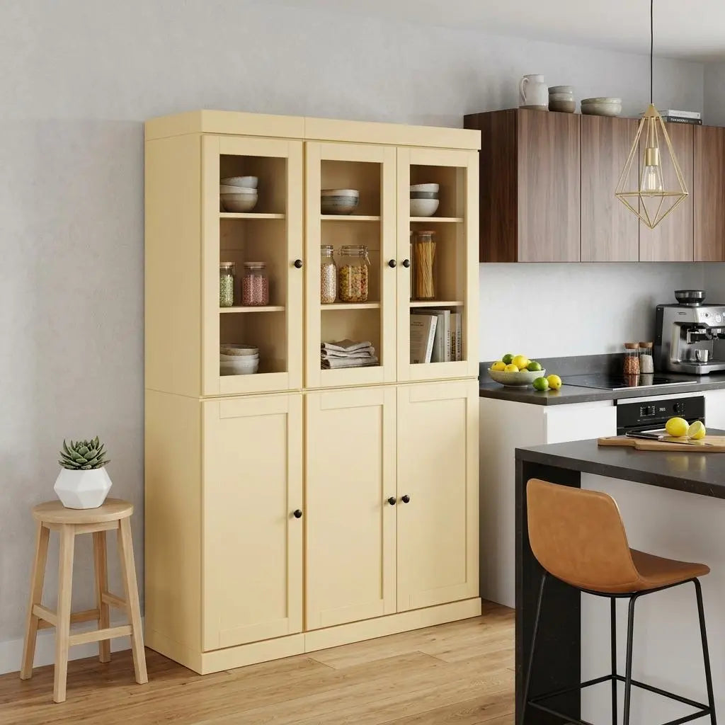 72" Yellow Solid Wood Six Door Two Drawer Pantry Or Storage Closet Homeroots Kitchen & Dining