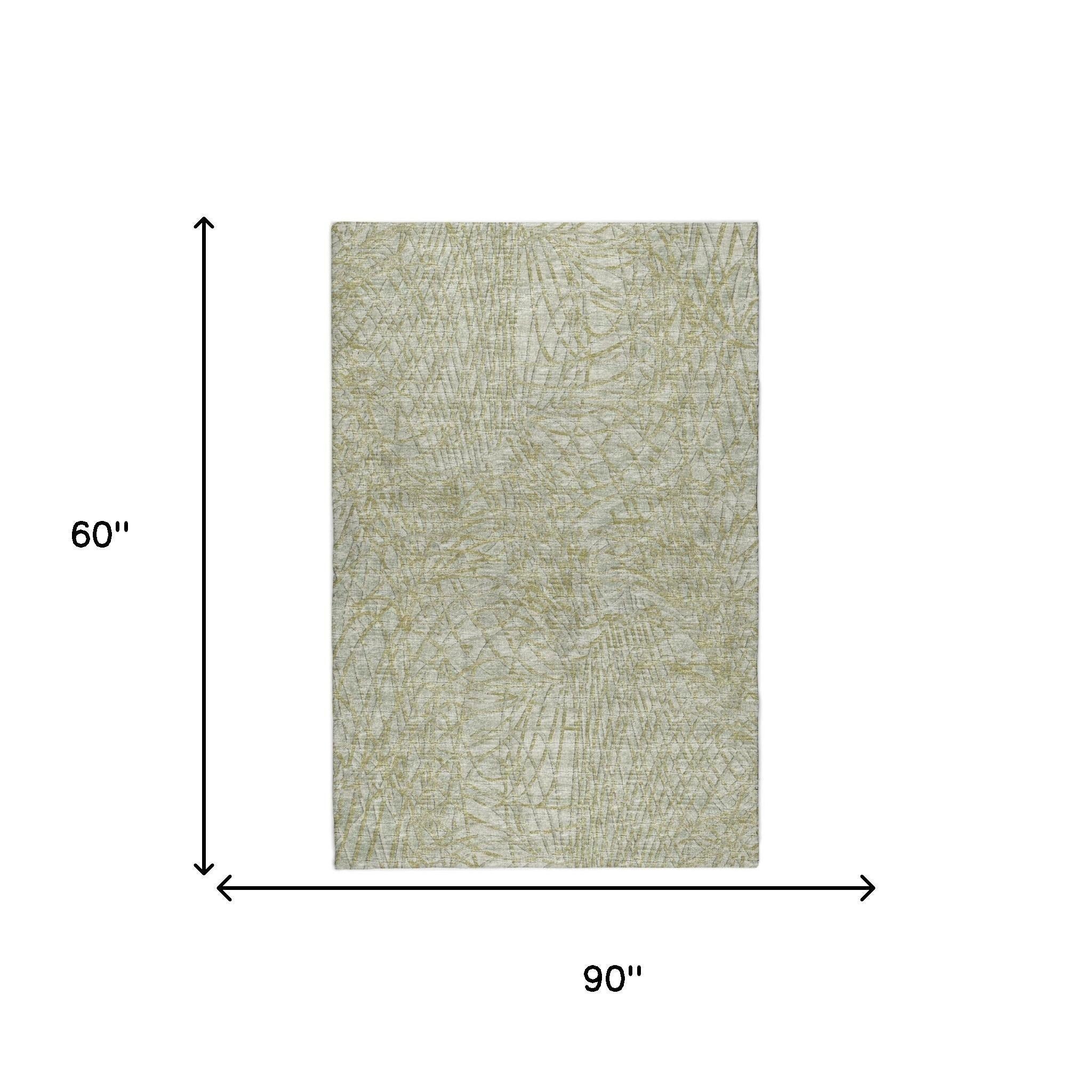 5' X 8' Sage And Olive Green Abstract Shag Washable Area Rug With UV Protection - Home & Garden