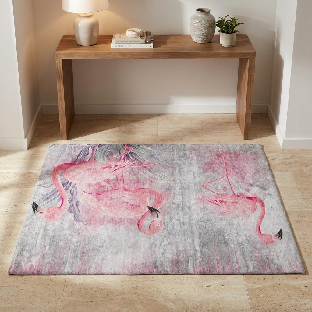3' X 5' Pink And Charcoal Animal Print Shag Washable Area Rug With UV Protection - Home & Garden