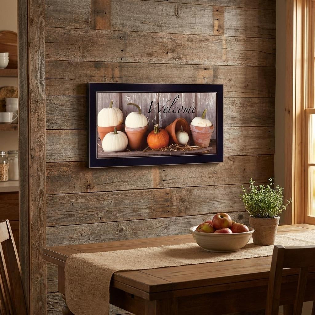 Pumpkins Welcome Sign Black Framed Print Wall Art - Home Decor