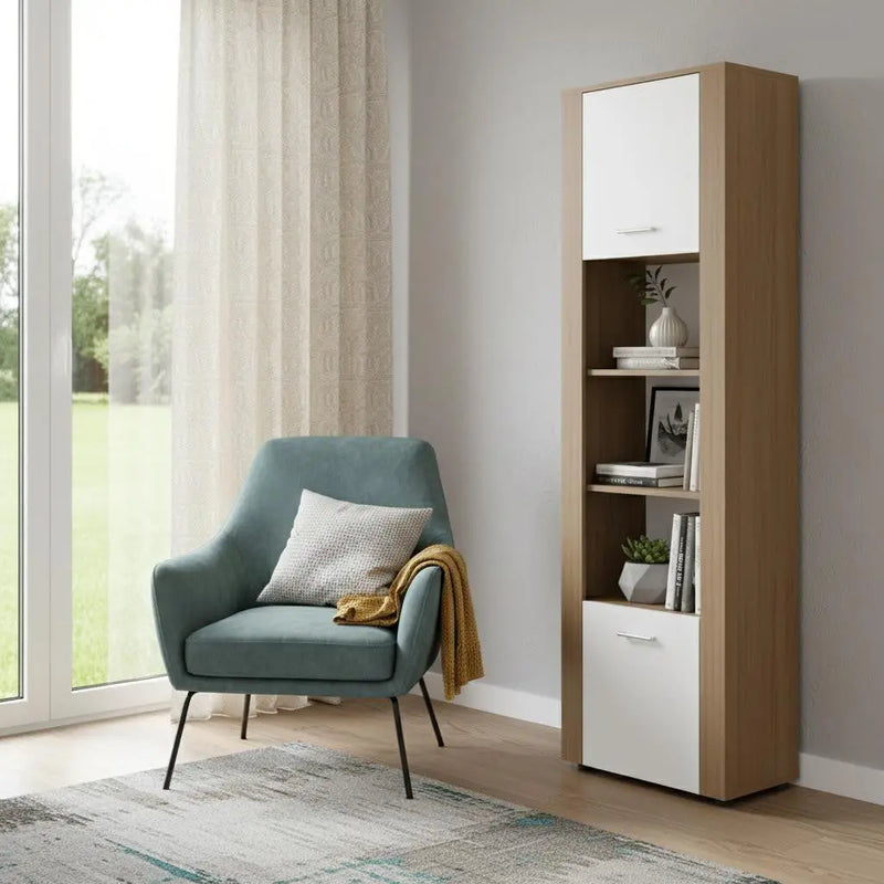 73" Beige Wood One Tier Bookcase with One Door Homeroots Office