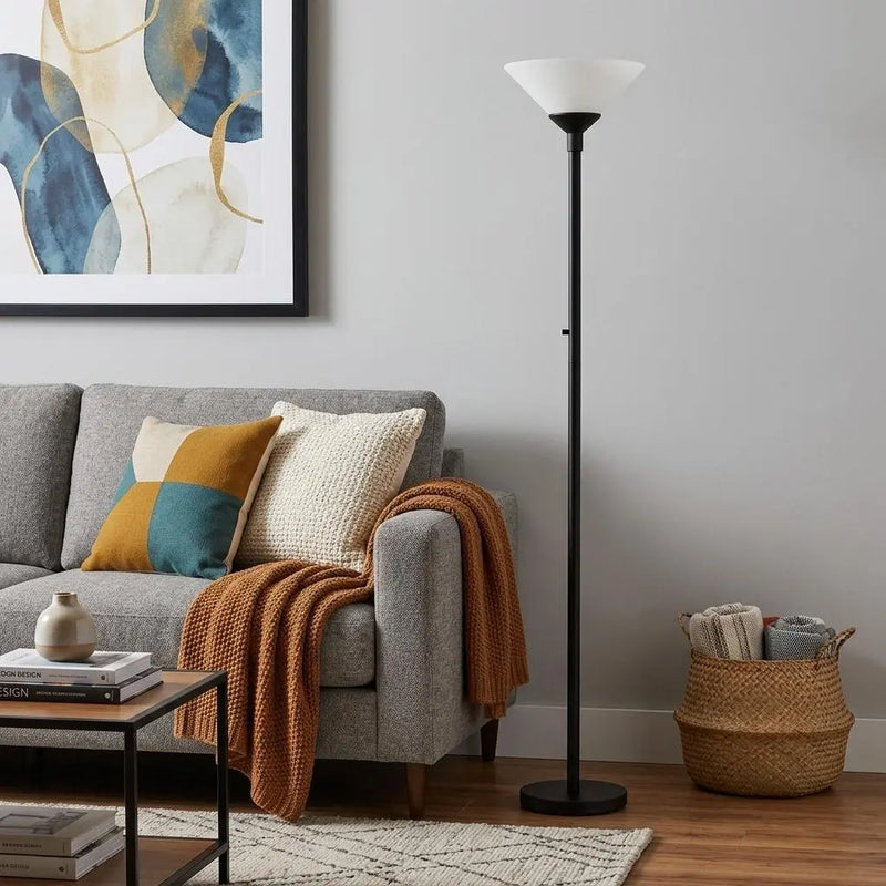 73" Black And White Torchiere Floor Lamp With White Acrylic Cone Shade Homeroots Lighting