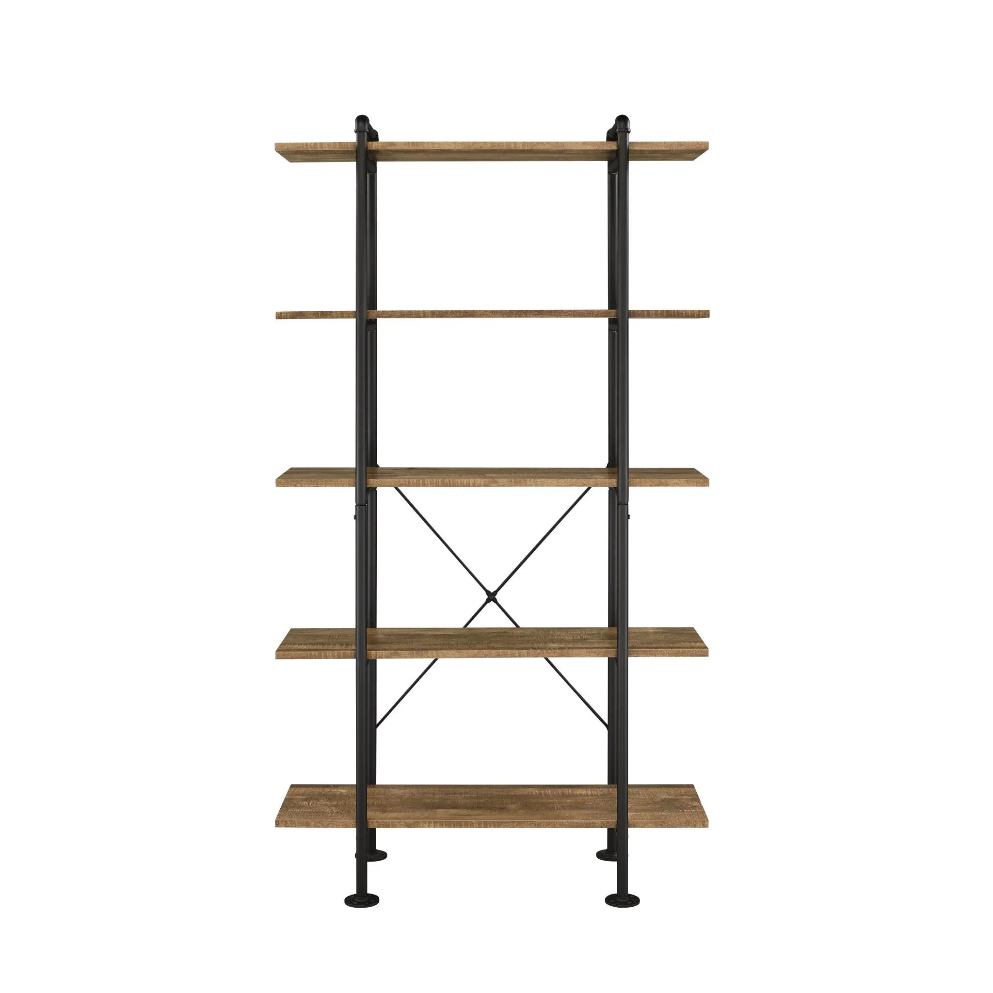 73" Brown And Black Metal Five Tier Etagere Bookcase Homeroots Office