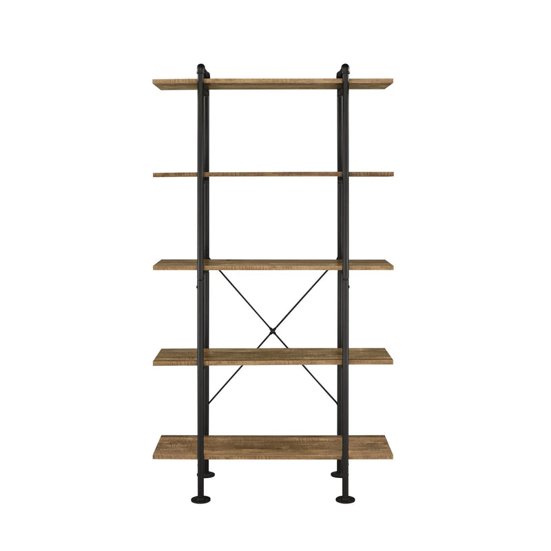 73" Brown And Black Metal Five Tier Etagere Bookcase Homeroots Office