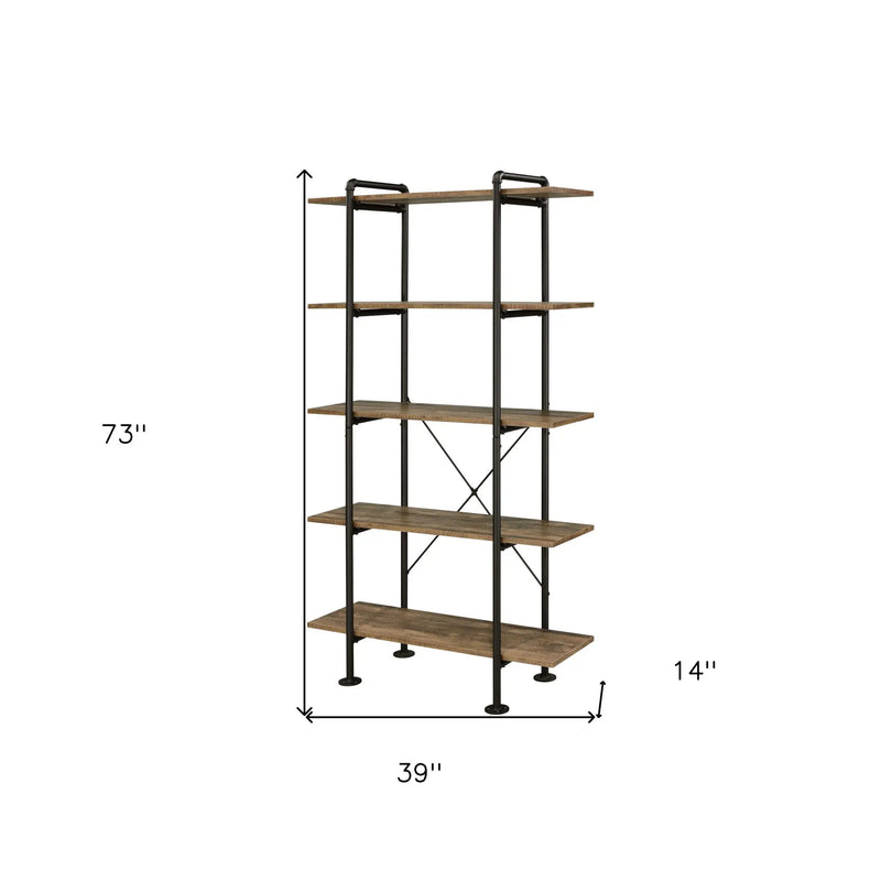 73" Brown And Black Metal Five Tier Etagere Bookcase Homeroots Office