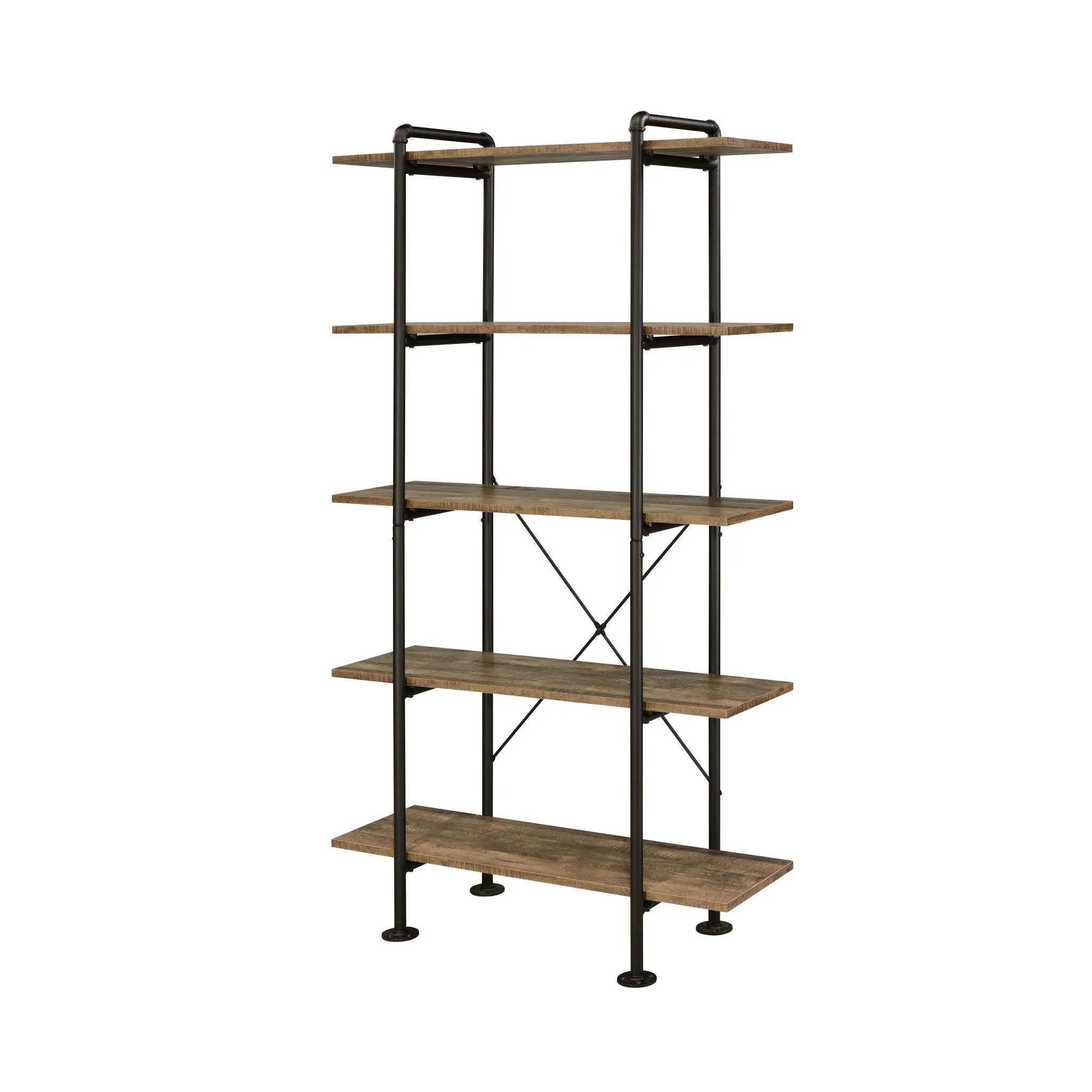 73" Brown And Black Metal Five Tier Etagere Bookcase Homeroots Office