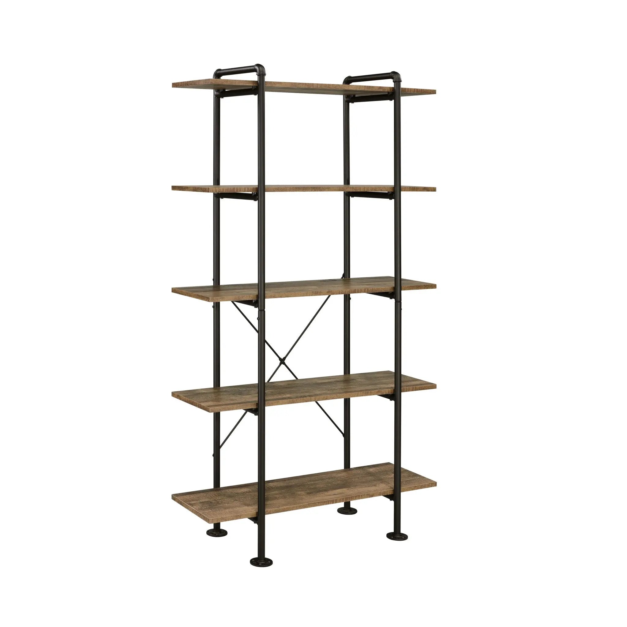 73" Brown And Black Metal Five Tier Etagere Bookcase Homeroots Office