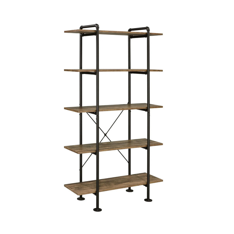 73" Brown And Black Metal Five Tier Etagere Bookcase Homeroots Office