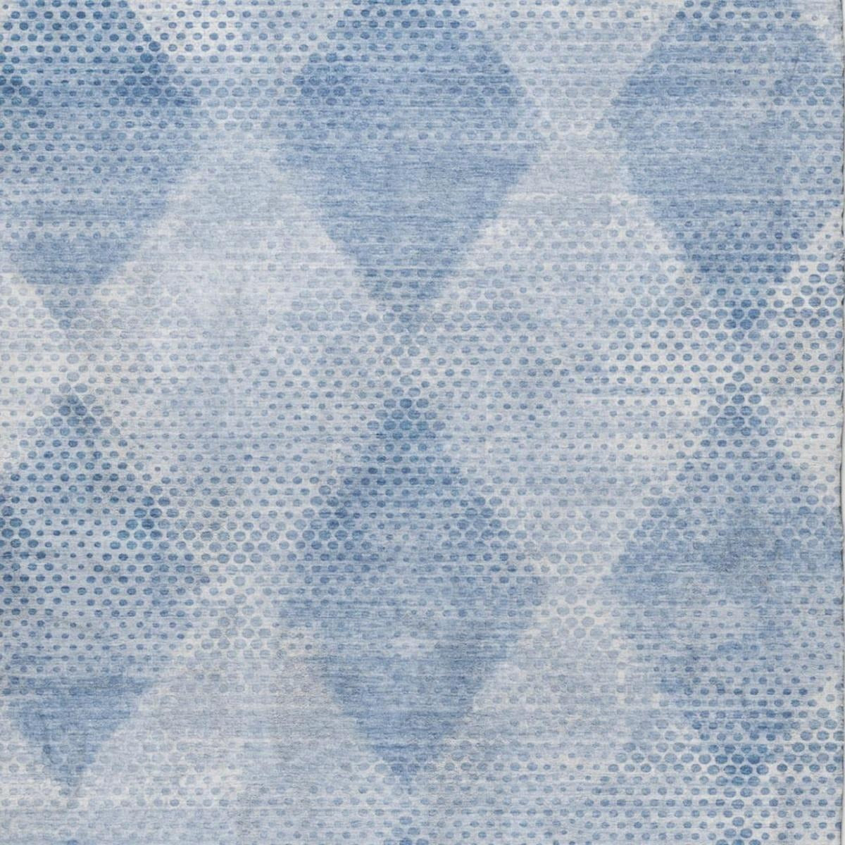 5' X 8' Blue And Denim Blue Geometric Shag Washable Area Rug With UV Protection - Home & Garden