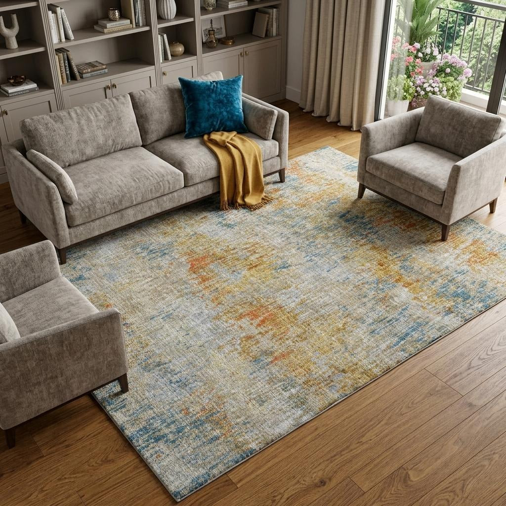 10' X 14' Orange And Taupe Abstract Shag Washable Area Rug With UV Protection - Home & Garden