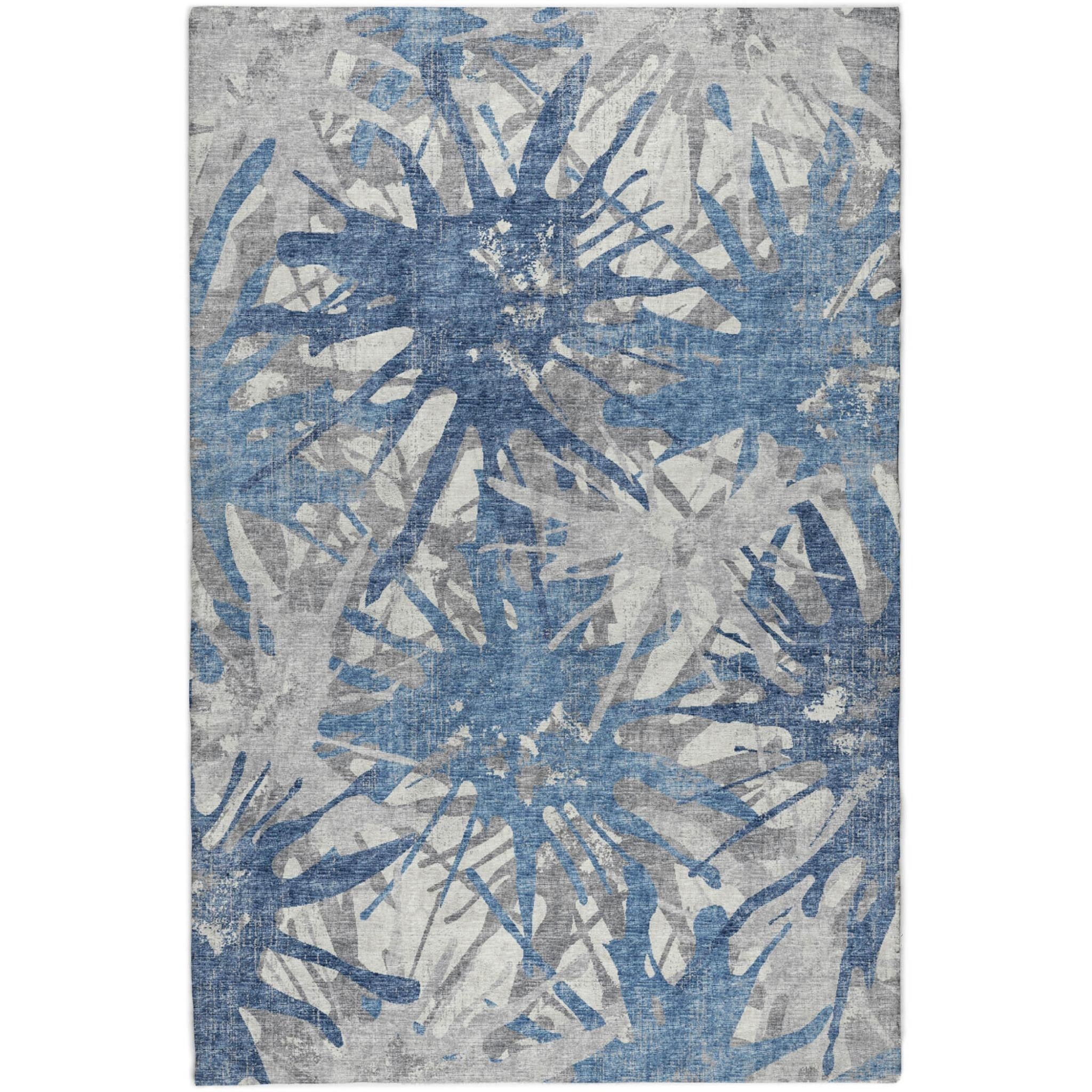 10' X 14' Blue And Navy Blue Abstract Shag Washable Area Rug With UV Protection - Home & Garden