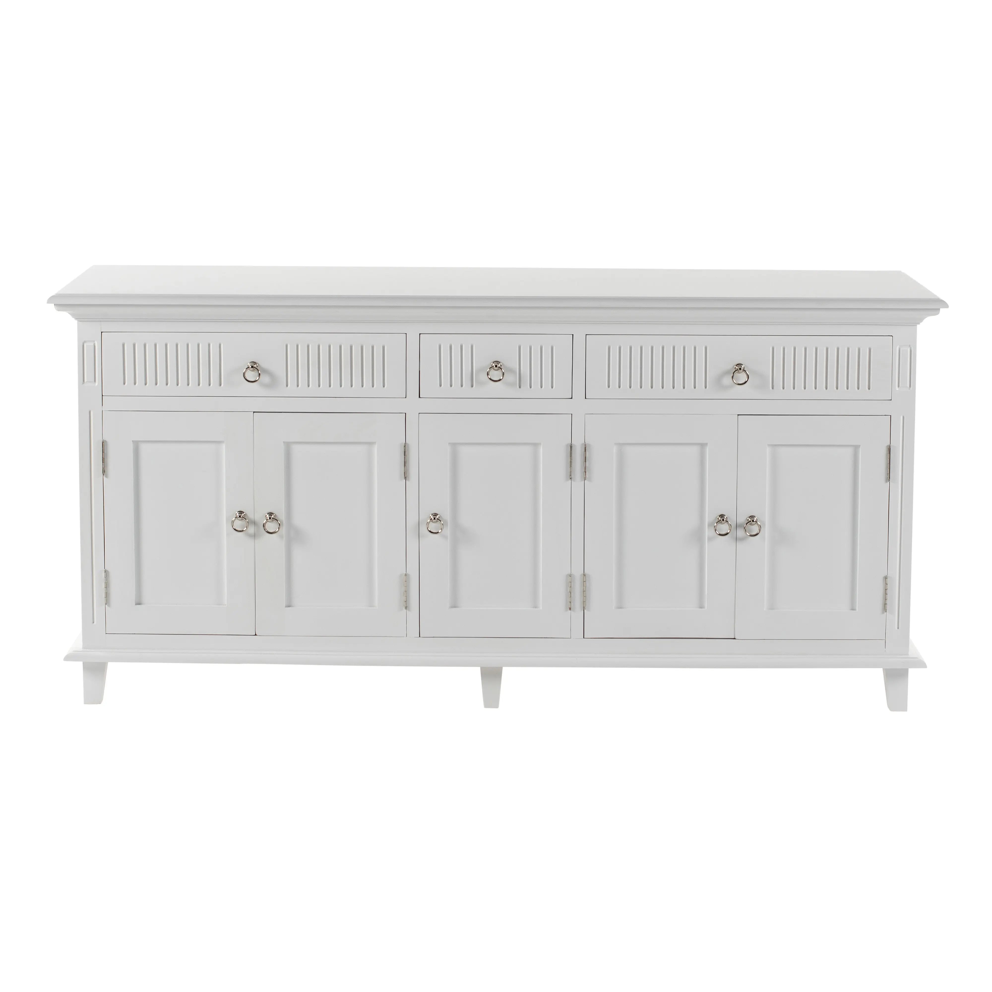 74" Antiqued White Solid Wood Three Drawer Buffet Table with Five Doors Homeroots Kitchen & Dining