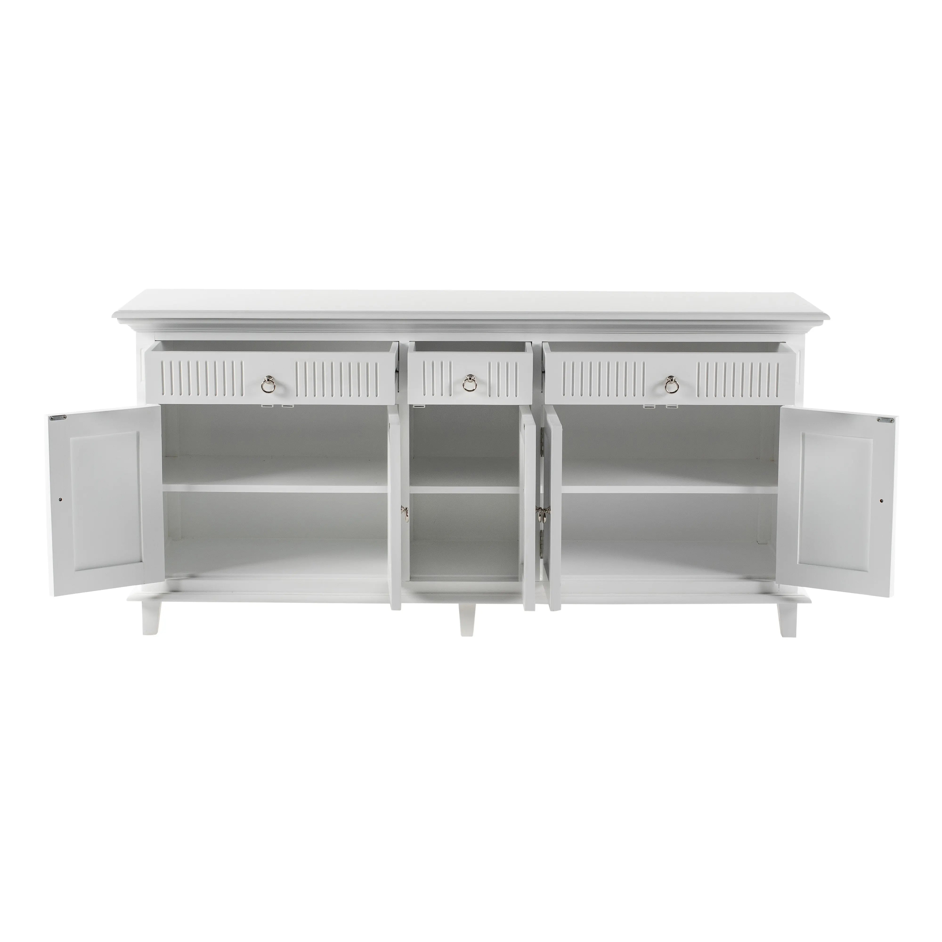 74" Antiqued White Solid Wood Three Drawer Buffet Table with Five Doors Homeroots Kitchen & Dining