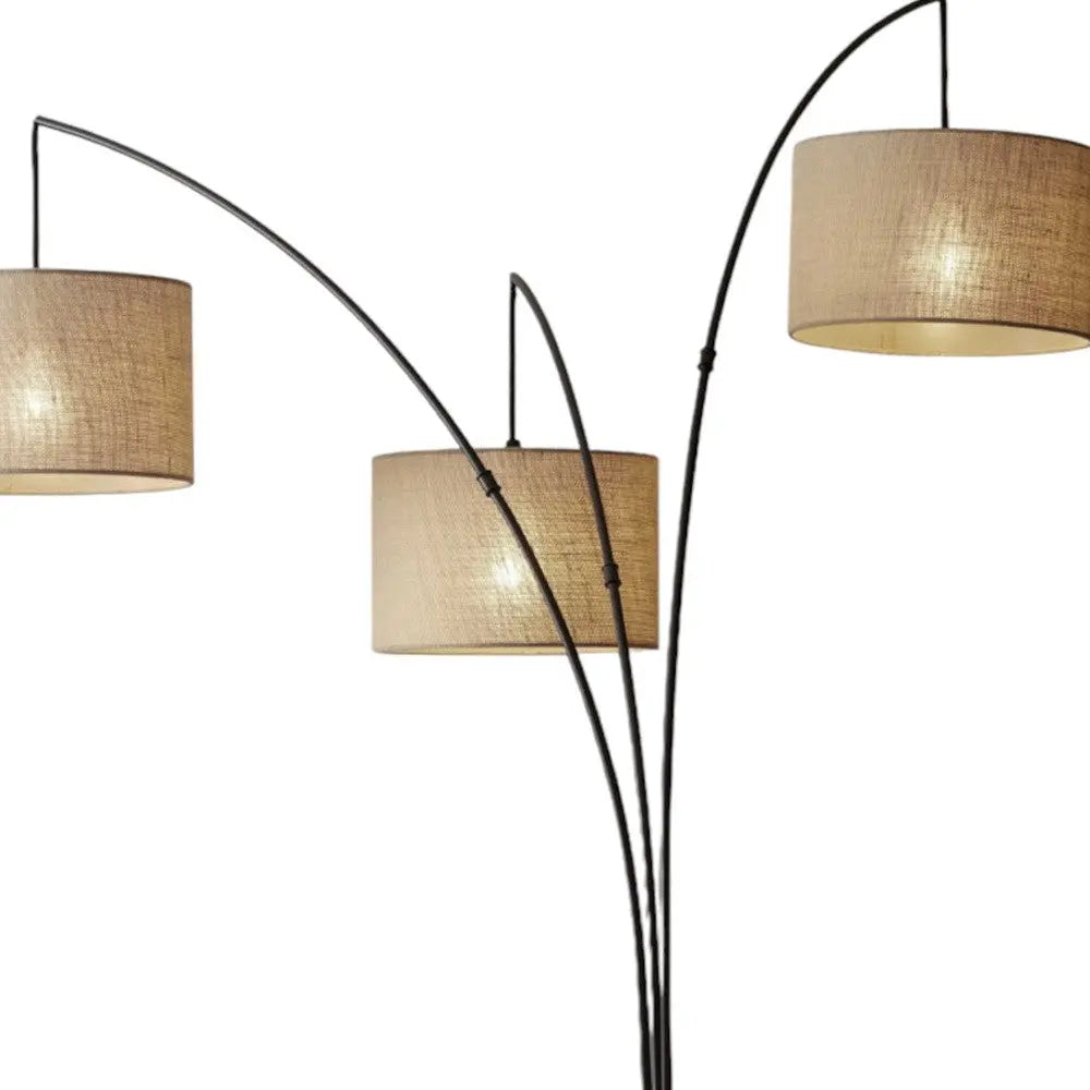 74" Bronze Three Light Tree Floor Lamp With Beige Burlap Drum Shade Homeroots Lighting