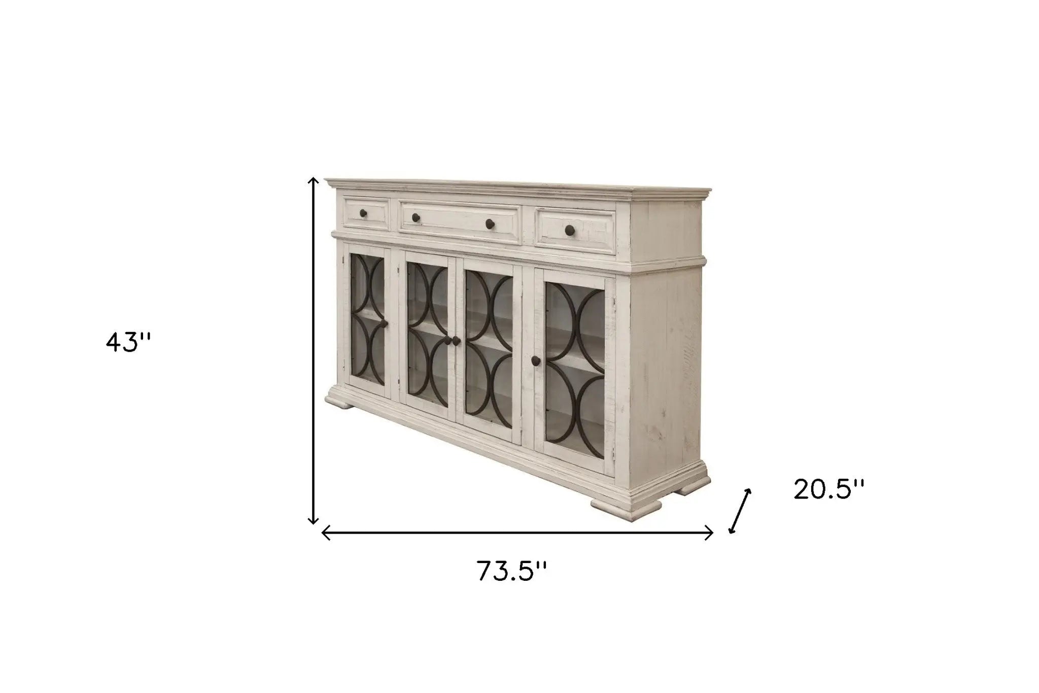 74" Ivory Solid and Manufactured Wood Distressed Credenza Homeroots Kitchen & Dining