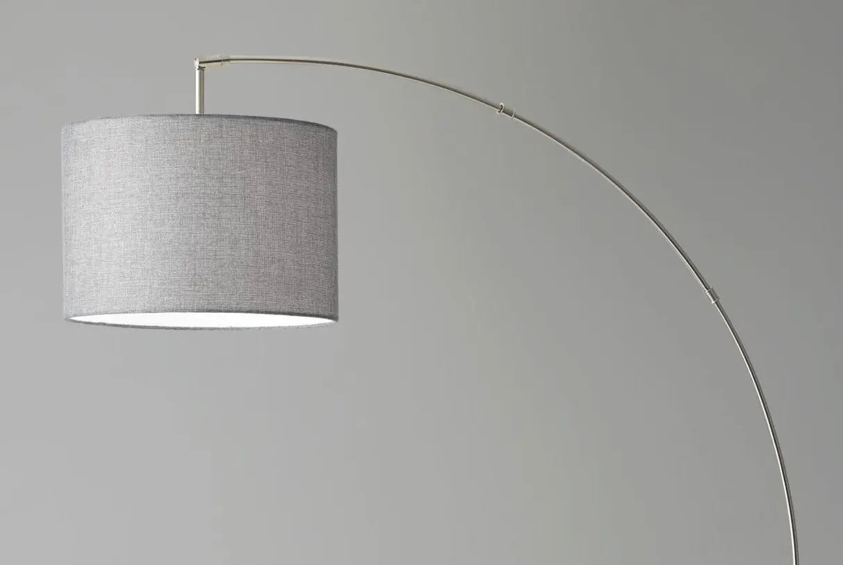 74" Silver Metal Arched Floor Lamp With Gray Linen Drum Shade - GreatEagleInc