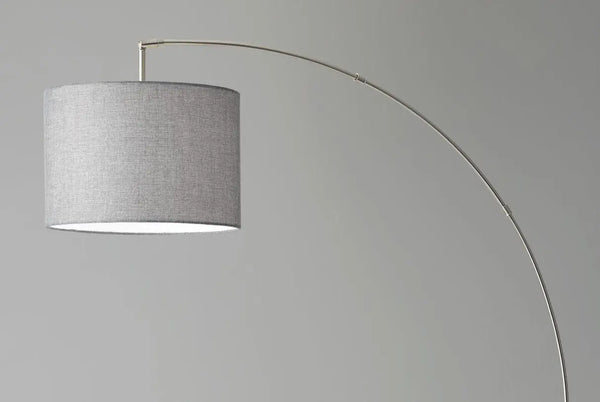 74" Silver Metal Arched Floor Lamp With Gray Linen Drum Shade - GreatEagleInc