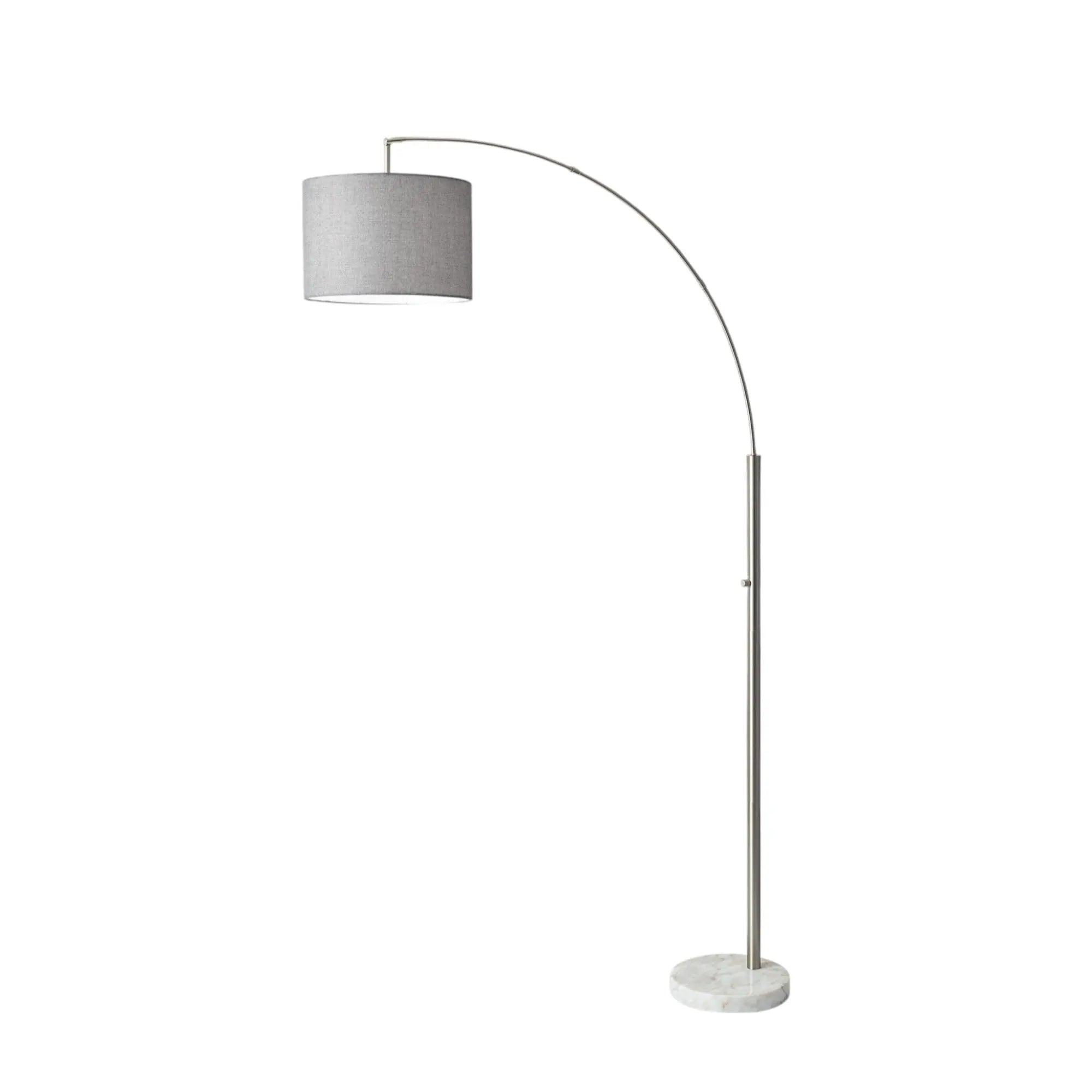 74" Silver Metal Arched Floor Lamp With Gray Linen Drum Shade - GreatEagleInc