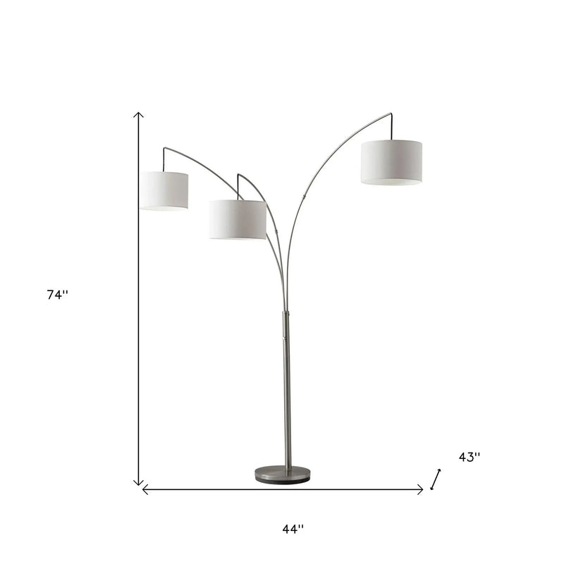 74" Silver Three Light Tree Floor Lamp With White Linen Drum Shade Homeroots Lighting
