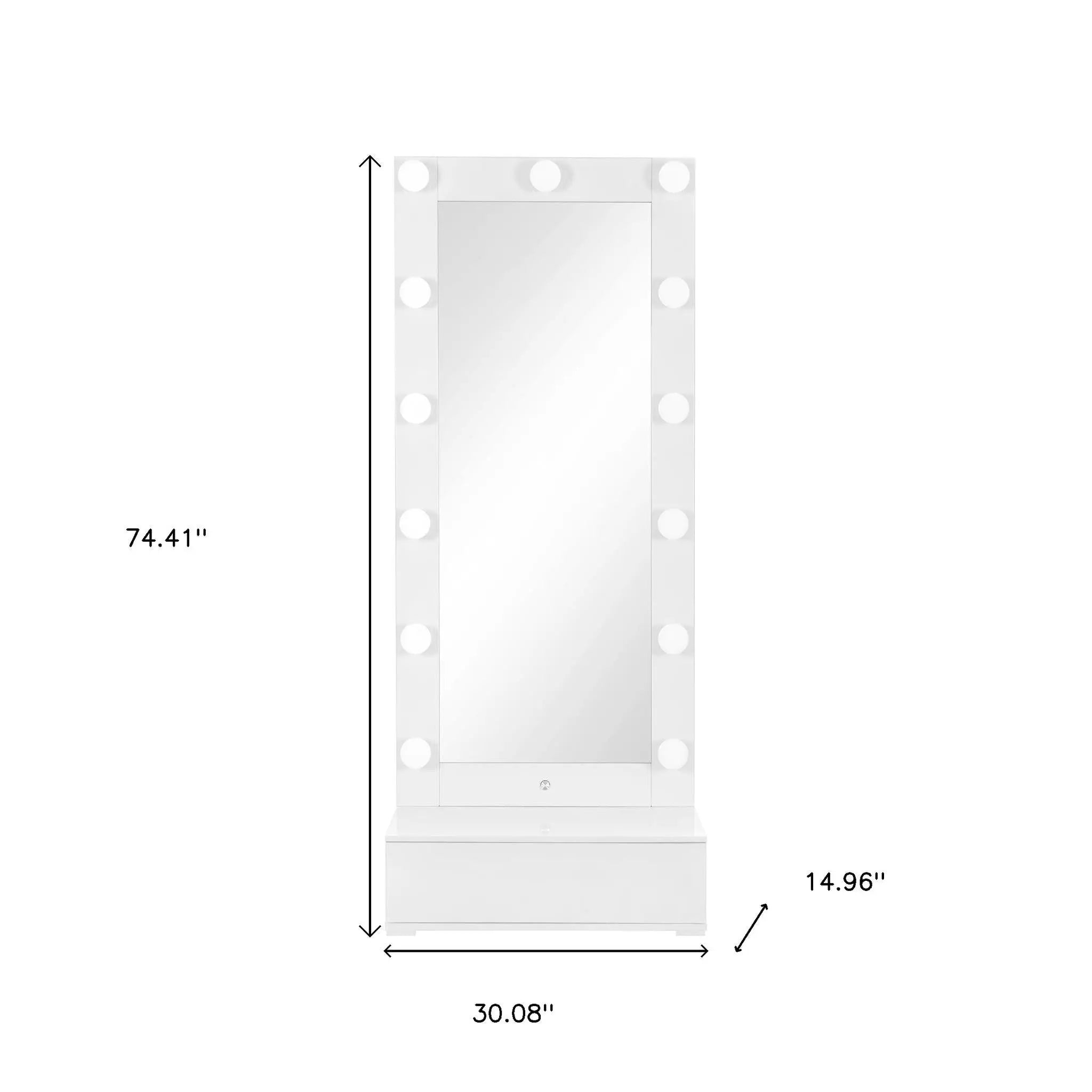 74" White Wood Lighted Freestanding Framed Full Length Mirror Homeroots Bed & Bath