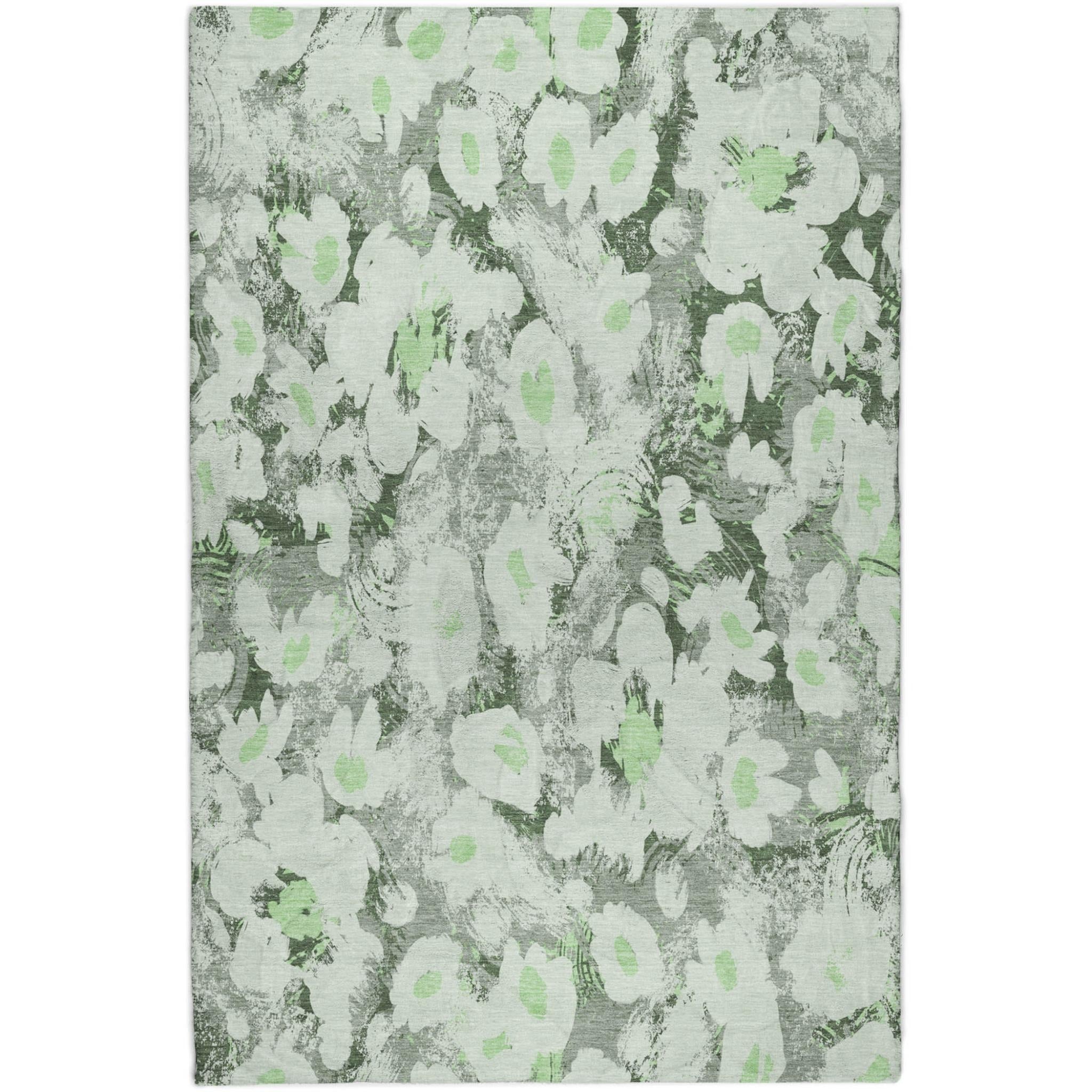 10' X 14' Green And Gray Floral Shag Washable Area Rug With UV Protection - Home & Garden