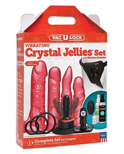 Vac-u-lock Vibrating Crystal Jellies Set W/wireless Remote - Pink